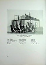 Load image into Gallery viewer, 1916 Claude High School Miss Grace Branson Teacher and pupils in front of a vintage outdoor playground