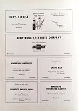 Load image into Gallery viewer, Old vintage ads in 1958 Newcastle High School yearbook in Dixon County, Nebraska Bud's Service, Armstrong Chevrolet Company, Anderson Hatchery, Castle Bar
