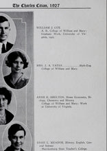Load image into Gallery viewer, Teachers and Faculty in 1927 Charles City County High School Yearbook in Charles City, Virginia