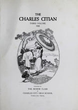 Load image into Gallery viewer, Cover of 'The Charles Citian' third volume from 1928, featuring an illustration of a couple with an umbrella. 1928 Charles City County High School in Virginia