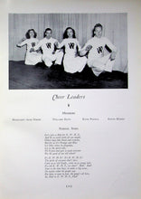 Load image into Gallery viewer, Cheerleader team black and white photo in the 1946 King William High School Yearbook in Virginia