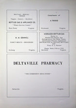 Load image into Gallery viewer, Old vintages ads from the 1950s in the 1954 Middlesex County High School Yearbook in Saluda, Virginia including Deltaville Pharmacy