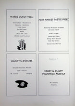 Load image into Gallery viewer, Vintage advertisements page with text and small logos on a white background in the 1966 Stonewall Jackson High School in Shenandoah County, Virginia