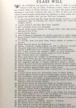 Load image into Gallery viewer, List of senior students in the 1940 Colfax High School yearbook Class Will and testament