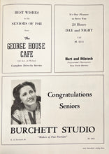 Load image into Gallery viewer, Old vintage advertising in 1948 North Central High School in Spokane, Washington George House Cafe, Burchett Studio, Hart and Dilatush