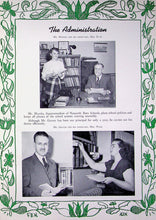 Load image into Gallery viewer, Vintage page with black and white photos of school administrators and decorative green border. 1950 Nazareth High School Yearbook in Northampton County, Pennsylvania