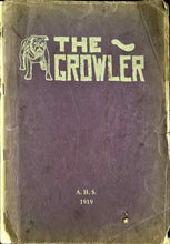 Load image into Gallery viewer, Cover of the 1919 Ashland High School Yearbook, titled 'THE GROWLER', in Ashland, Ohio. The cover is purple with a stylized growl logo and the text 'AHS 1919'.