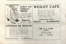 Load image into Gallery viewer, Old vintage ads 1912 Roslyn High School Yearbook in Rosyln, Washington Wesley Cafe and DR. AJ Low