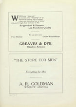 Load image into Gallery viewer, Graves &amp; Dye, A.R. Goldman vintage ads in 1921 Winslow High School Yearbook in Navajo County, AZ
