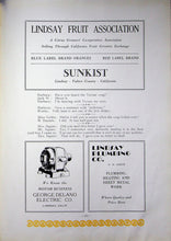 Load image into Gallery viewer, Old vintage advertising in 1931 Lindsay High School yearbook in Tulare County, California Fruit Association, Lindsay Plumbing Company, George Delano Electric Co.
