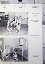 Load image into Gallery viewer, Vintage black and white photo of basketball players and game scenes in1951 Haskell High School Yearbook in Texas
