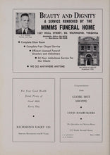 Load image into Gallery viewer, Mimms Funeral Home, Globe Hot Shoppe, Richmond Dairy Co vintage ads in 1951 Armstrong High School in Richmond, VA 1950s
