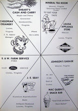 Load image into Gallery viewer, Old vintage ads in the 1960 Louisa County High School Yearbook in Mineral, Virginia Johnson's Garage Eheart's Cash and Carry store
