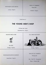 Load image into Gallery viewer, Vintage advertisement page with business listings and illustrations of a drug store, farm machinery, and oil company. 1959 Louisa County High School Yearbook in Mineral, Virginia

