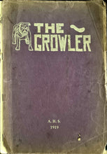 Load image into Gallery viewer, Cover of the 1919 Ashland High School Yearbook, titled 'THE GROWLER', in Ashland, Ohio. The cover is purple with a stylized growl logo and the text 'AHS 1919'.
